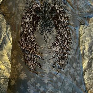 Miss Me size large green with wings and cross sheer and bling 💍